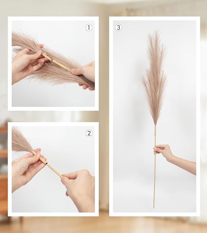 9 Pcs 45" Tall Pampas Grass Brown Decor, Long Stem Artificial Flower Floor Vase Large Faux Floral Pompas Fake Plants Dried Bouquet Arrangement Vase Filler for Boho Home Wedding Decoration
