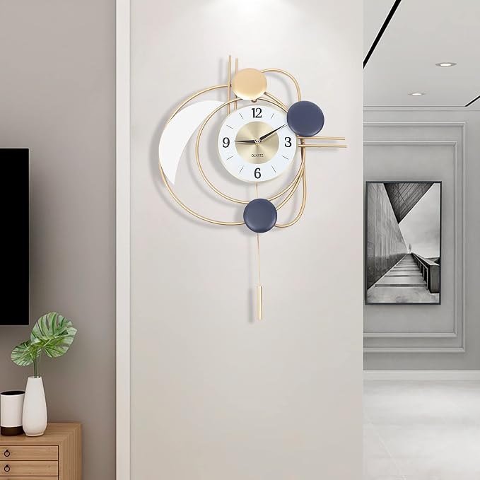 28Inch Modern Wall Clock for Living Room, Large Decorative Art Clock Silent Battery Operate, Modern Metal Wall Clocks for Living Room,Kitchen,Home,Bathroom,Bedroom Wall Decor (19.29*27.95in)