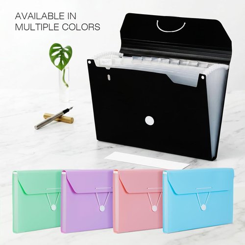 Comix Accordion File Organizer - 13 Pocket Expanding Folder with Labels for A4/Letter Size Documents | Pink