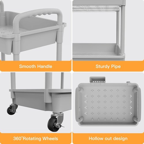 Rebecat 4-Tier Rolling Utility Cart - Multifunctional Storage Organizer for Kitchen, Bathroom, Office | Gray