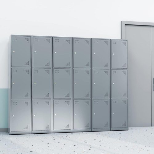 BYNSOE Metal Locker Cabinet - 3-Door Design for Employees, Schools & Gyms - Grey, Assembly Required