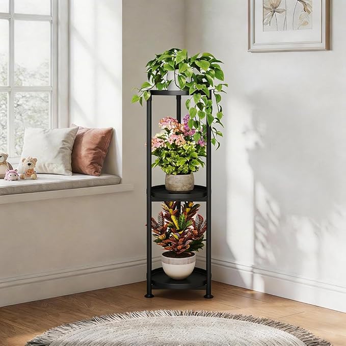 3 Tier Plant Stand Indoor Outdoor - 34'' Extra-Tall Metal Plant Stands for Potted Plants Multiple Tiered Plant Shelf Vertical Black Iron Planter Rack Large Flower Pot Holder Table for Patio Corner