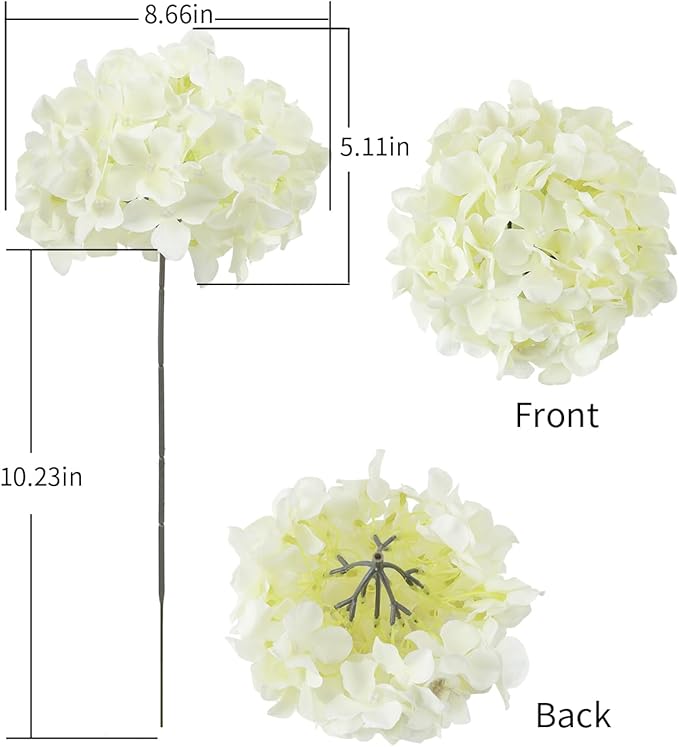 DuHouse 8.7" Silk Hydrangea Flower Heads with Stems Fake Hydrangeas Flowers for DIY Wedding Centerpiece Home Decor,Pack of 6(Cream)