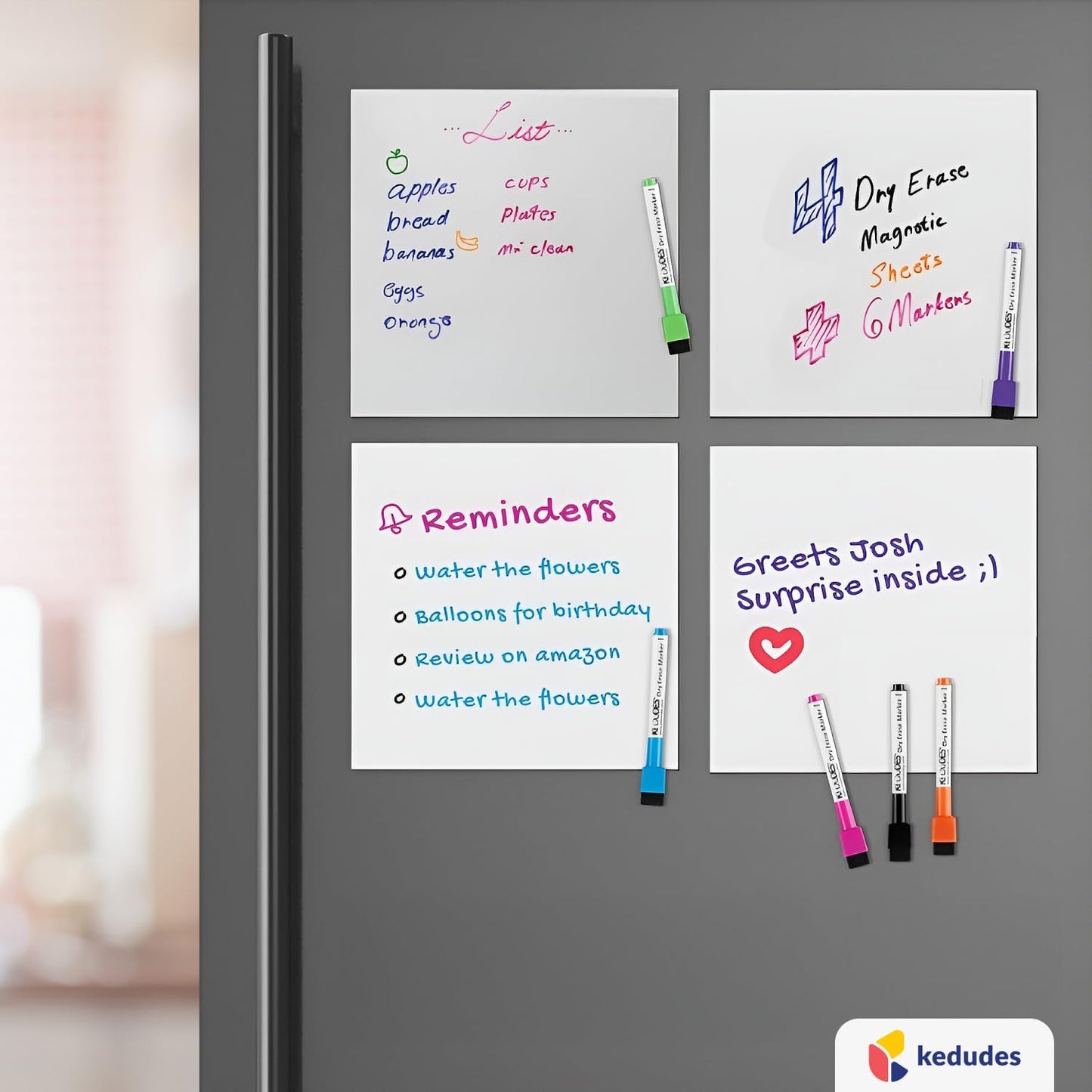 Skiennix Magnetic Whiteboard Set - 4 Dry Erase Boards for Refrigerator | 10x10 Inches with 6 Markers