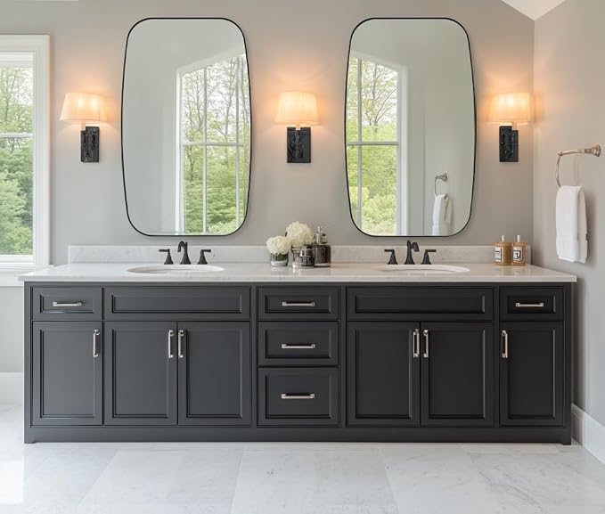 ANDY STAR Oval Bathroom Mirror, 24x32’’ Matte Black Metal Frame Oblong Mirror for Bathroom, Modern Black Oval Bathroom Mirror for Over Sink, Hangs Horizontal or Vertical