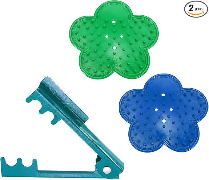 HARFINGTON 2pcs Rose Thorn Stripper Tool Set 5.5" 4.7" Metal PVC Flower Thorn Leaf Remover Flower Stem and Leaf Stripping for Gardening Home Florist Arrangement, Blue Green