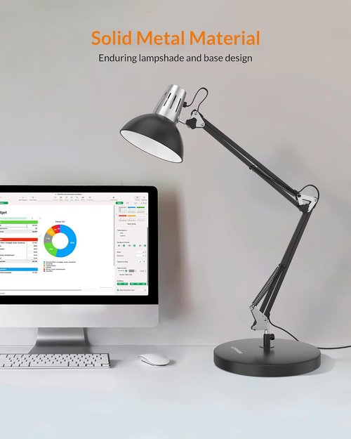 LEPOWER Adjustable Metal Desk Lamp - Eye-Caring Architect Lamp with Clamp for Home & Office (Black)