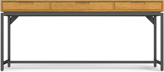 SIMPLIHOME Banting Desk - 72-Inch Wide Solid Oak Veneer and Metal Writing Desk in Oak, Modern Industrial Home Office Computer Table for Study with 2 Drawers and Flip-Down Keyboard Tray