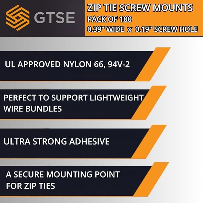 GTSE 100 Pack Of Black Screw Mounts, Zip Ties Up To 0.35" Wide, Saddle Type Zip Tie Anchors