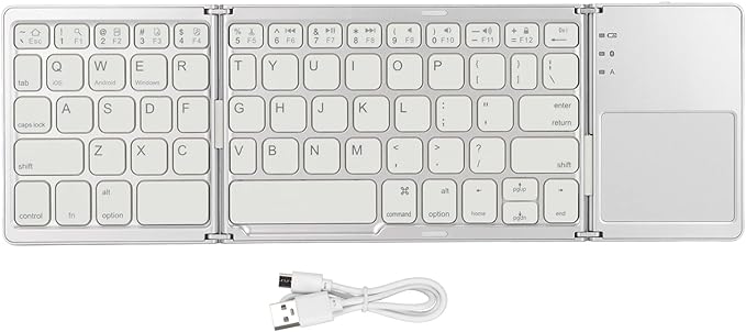 Gugxiom Foldable Wireless Keyboard with Touchpad, Foldable Design 63 Keys BT 3.0 Keyboard for Smartphone Tablet Laptop Travel, Mute, Pocket Size, USB Charging (Silver White)
