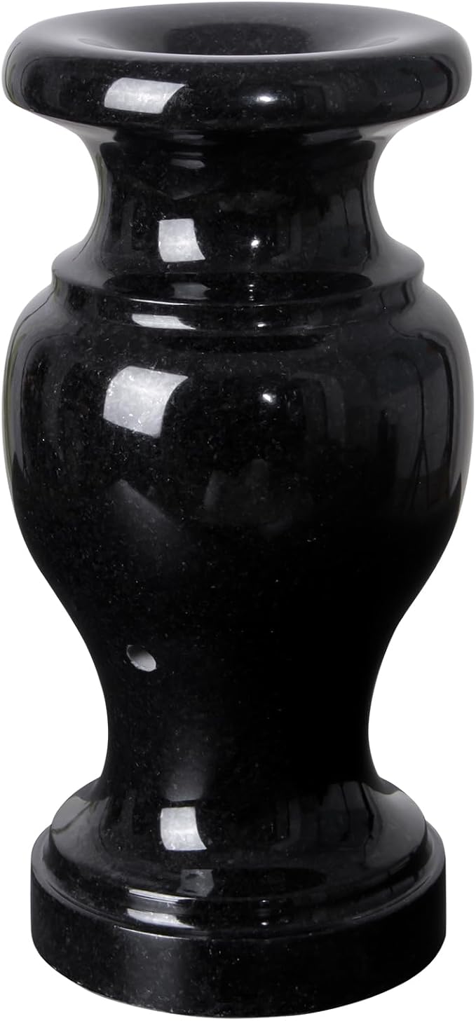 Cemetery Vase, Granite Grave Vase Polished, Black Memorial Stone Vases with Draining Hole for Home Tabletop, Cemetery Flowers, Grave Headstone Decorations (1pc, Polished Black)