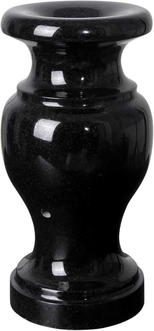 Cemetery Vase, Granite Grave Vase Polished, Black Memorial Stone Vases with Draining Hole for Home Tabletop, Cemetery Flowers, Grave Headstone Decorations (1pc, Polished Black)