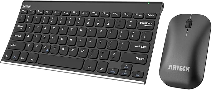 Arteck Bluetooth Keyboard and Mouse Combo Ultra Compact Slim Stainless Full Size Keyboard and Ergonomic Mice for Computer/Desktop/PC/Laptop/Surface and Windows 10/8/7 Built in Rechargeable Battery