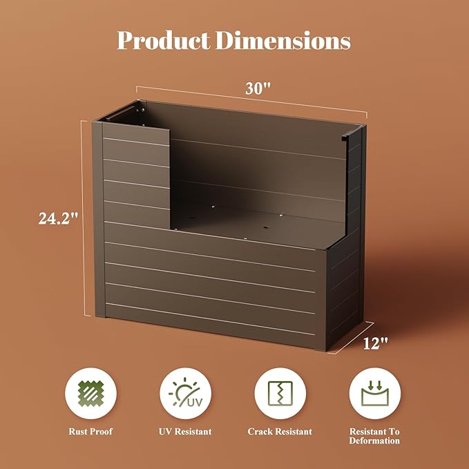 Outdoor Planter Box,Large Rectangular Planter for Indoor or Outdoor Patio/Porch, Durable All-Weather, Modern Design for Plants, Flowers, Garden (Brown)