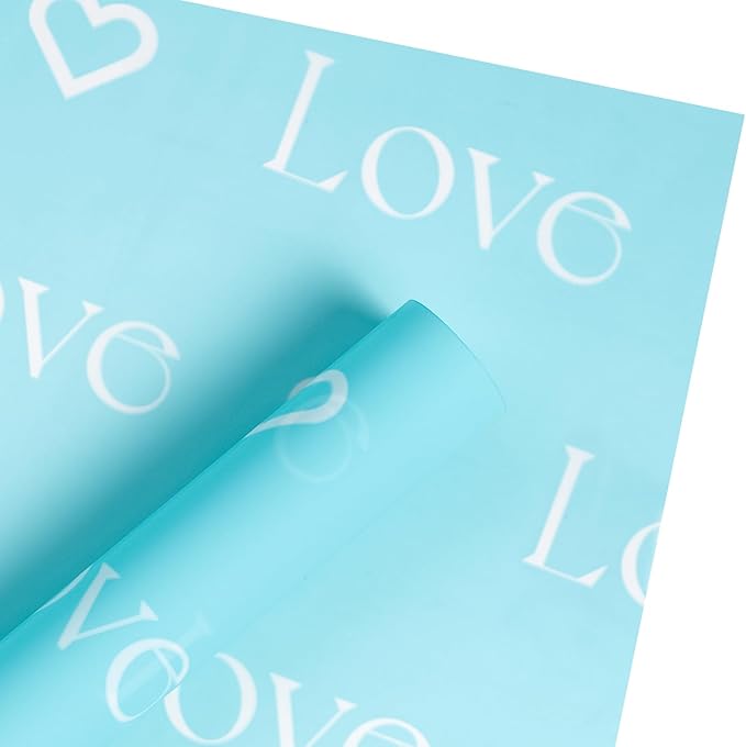 WRAPAHOLIC 20 Sheets Flower Wrapping Paper - 22.4 x 22.4 inch Blue Love with Heart Water-Resistant Floral Bouquet Wrapping Paper, Florist Supplies Packaging for Wedding Birthday Gift DIY