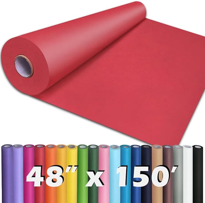PerkHomy Red Kraft Paper Roll 48" x 1,800" (150') for Gift Wrapping Bouquet Flower Art Painting Craft Writing Packaging Shipping 80GSM 55LB (Red, 48" x 150')