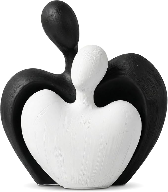 Ceramic Couple Statues Home Decor Aesthetic Abstract Sculpture Modern Decorative Statue for Living Room Bedroom Bookshelf Table Centerpiece Office (White and Black)