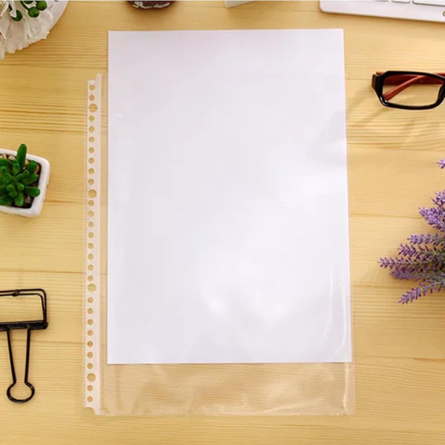Skiennix Slim Clear Plastic Sheet Protectors - 100pcs Lightweight Page Sleeves for Binders | A4 & 9x12 Size