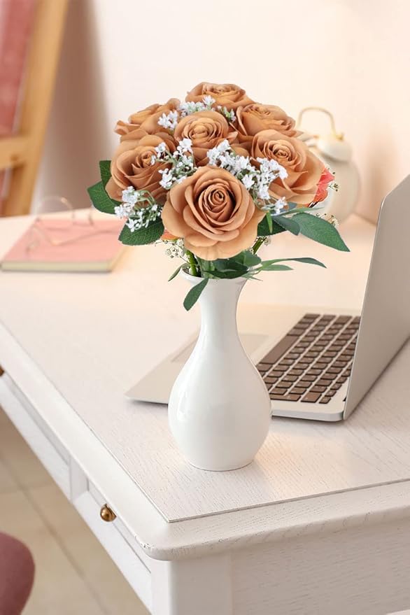 Artificial Rose Flower Artificial Flowers Flower with Long Stem Silk Roses Bouquet for Wedding Bridal Shower Party Home Decoration (Terracotta, 30 Pcs)