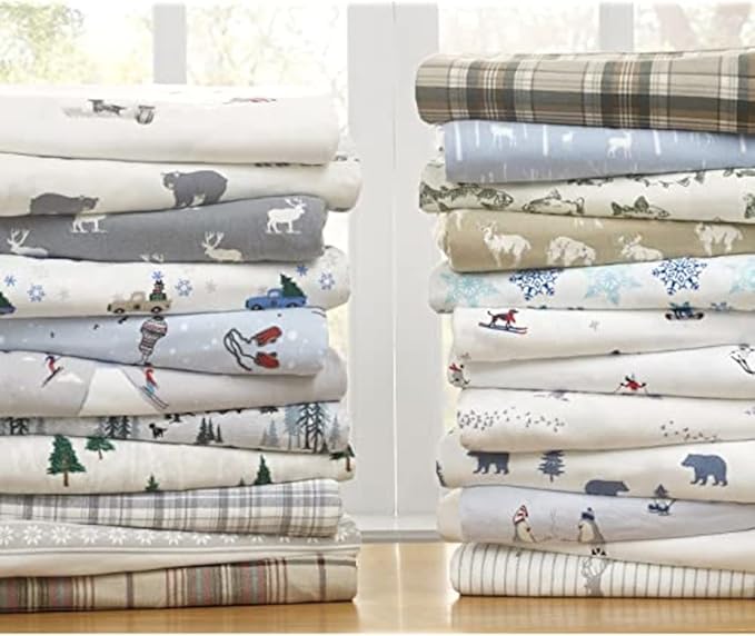 Eddie Bauer - Flannel Sheets Full Size, Anti-Pilling & Wrinkle Resistant Cotton, Touchably Soft for All-Season Comfort - Bed Sheets with Matching Pillowcases & Fitted Sheet (Bunkhouse Plaid Charcoal)
