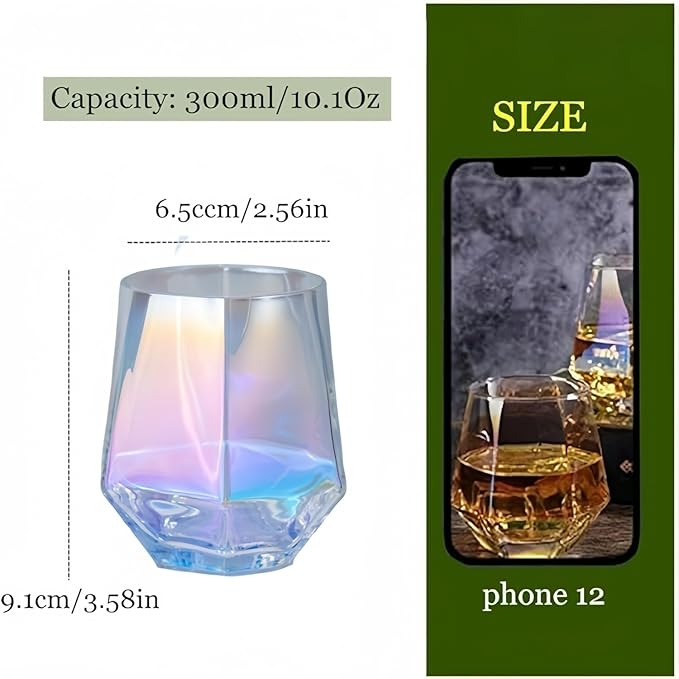 Stemless Wine Glasses Set of 4, 10 Oz Iridescent Glassware Modern Rainbow Wine Glass Colored Tumblers for Red Wine, Cocktail, Whiskey, Bourbon, Gift for Wine Lovers