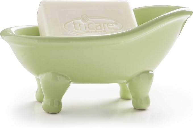 5.6" Ceramic Mini Bathtub Soap Dish Decortative Clawfoot Bathroom Soap Dish (Green Tea)