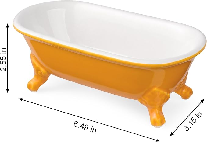 6.5" Ceramic Mini Decorative Clawfoot Bathtub Bar Soap Dish, Kitchen Sponge Holder and Shower Tray for Bathroom, 1 Pack(Golden Yellow)