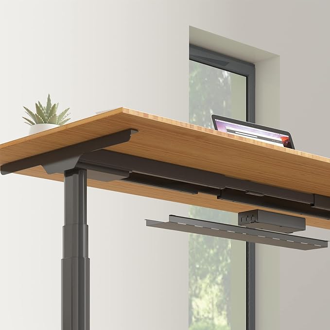 FLEXISPOT E6 Pro Oval Leg Dual Motor 3 Stages Bamboo Electric Standing Desk 60x30 Inch Whole-Piece Board Height Adjustable Electric Sit Stand Up Desk (Black Frame + Bamboo Curved Desktop)