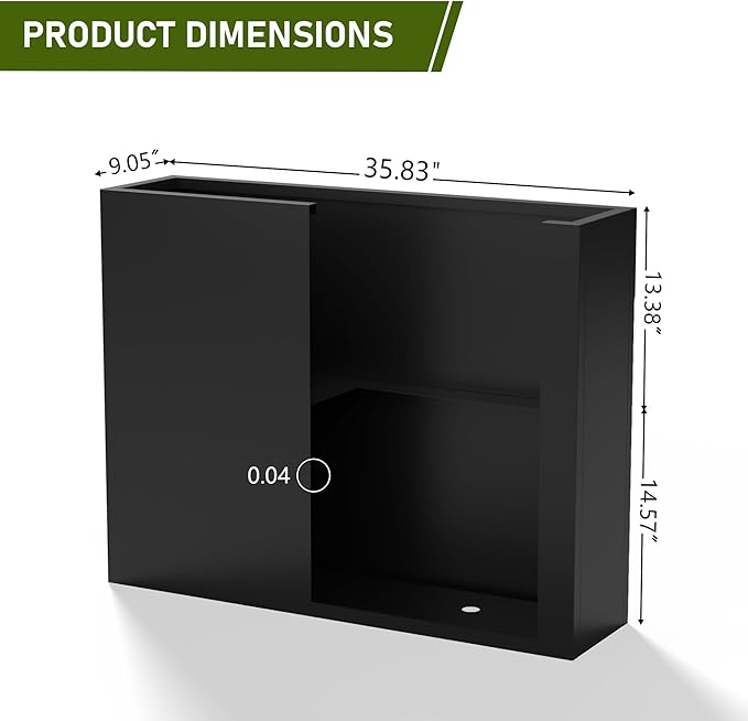 Casaphoriar Metal Planter Box 36"x9"x28", Rectangular Planter with Inner Shelf and Drainage Holes, Perfect for Outdoor Patio and Balcony Decor, Black