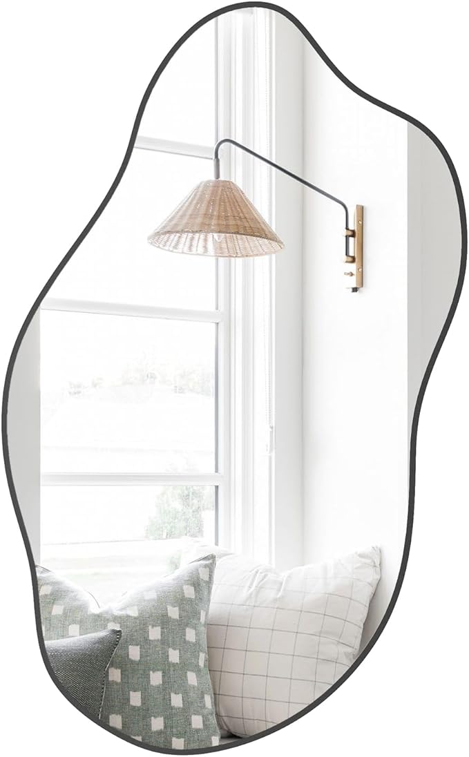 Asymmetrical Mirror for Wall,20"x33" Black Irregular Wall Mirror, Unique Vanity Mirror, Shaped Dressing Mirror for Living Room, Bathroom, Bedroom, Entryway Wall Decor