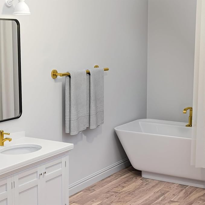 USHOWER Brushed Gold Towel Bar, 24-Inch Towel Racks for Bathroom Wall-Mounted, SUS304 Stainless Steel Towel Rod (Total Length 26-Inch)