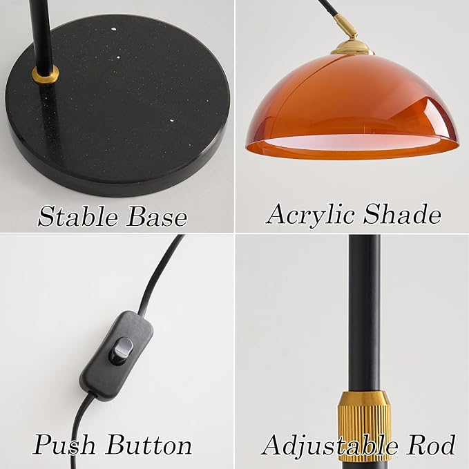 MIXL-Dome Shade Black Arc Floor Lamp,Adjustable Height & Shade Reading Floor Lamps,Dimmable Office Light Fixture,Mid Century Modern Standing Light for Living Room Bedroom