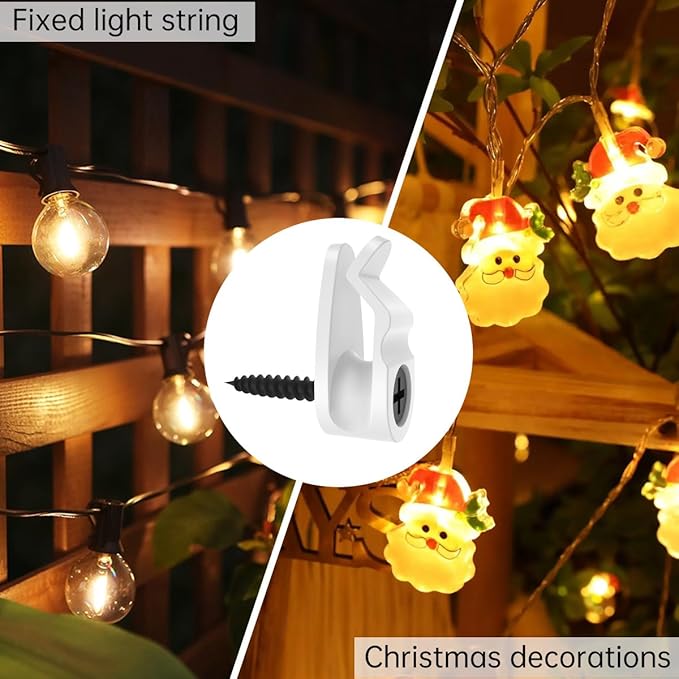 GEZIDEA String Light Hanger Hooks,Screw in Hooks for Hanging Christmas Light,Led Fairy Led Light Clips,White,50 Pack