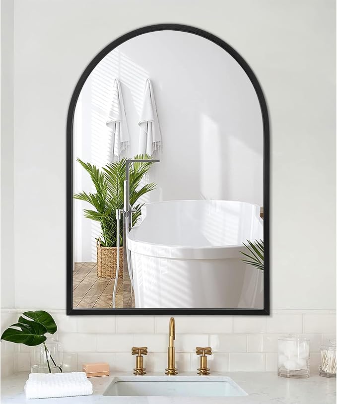 Arch Wall Mirror 28"x20" Large Black Bathroom Mirror Metal Frame Mirrors for Wall, Decoration Vanity Bedroom Entryway Living Room