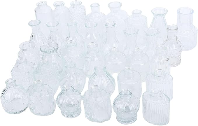 Zerodis Glass Bud Vases, Vases Vintage Elegant Small Flower Wedding Banquets Table Setting Decorative for Birthday Anniversary Tabletop Decor Glass Bud,Transparent