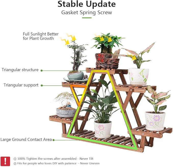 Wood Plant Stand Indoor, 6 Tiered Plant Shelf for Multiple Plants RackTriangle , A Shape Corner Flower Pot Holder for Windowsill Patio Balcony Garden Living Room (Retro,Wooden)