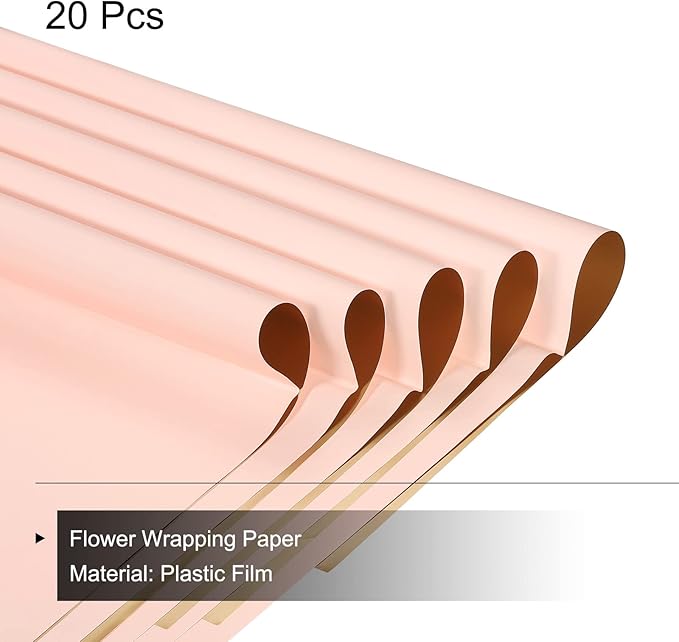 MECCANIXITY 20 Pcs Double Sided Color Flower Wrapping Paper Light Pink+Gold 22.8"x22.8" Waterproof for Florist Bouquet Supplies, DIY Crafts, Gift Box Packaging