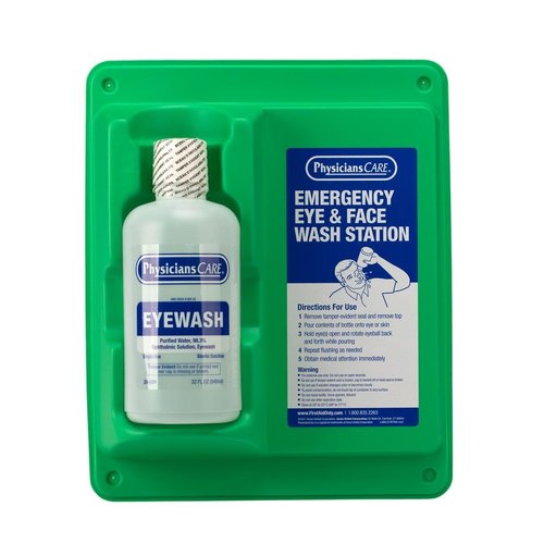 PhysiciansCare Eyewash Station - Wall-Mountable with 32 oz Eye Wash Solution - White