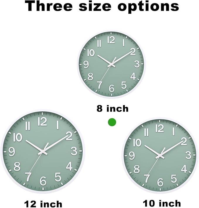 Wall Clocks Battery Operated 8 inch Modern Wall Clock,Silent Non Ticking Wall Clock for Living Room Bedroom Kitchen Office Classroom Decor (Green White)