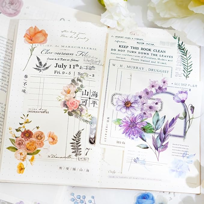 Obujopal 100 Pcs Blue Flower Stickers, Wildflower Stickers for Scrapbooking Junk Journal Card Making Collage Notebook Diary Planner Letter Envelope Water Bottle Phone Case Craft Decoration (Blue)