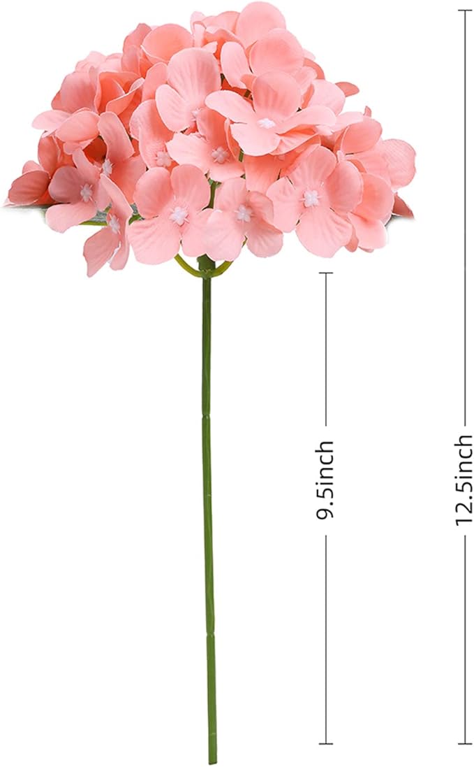 10PCS Silk Hydrangea Heads with Stems Artificial Flowers for Wedding Party Home Decor (Pink 3#)