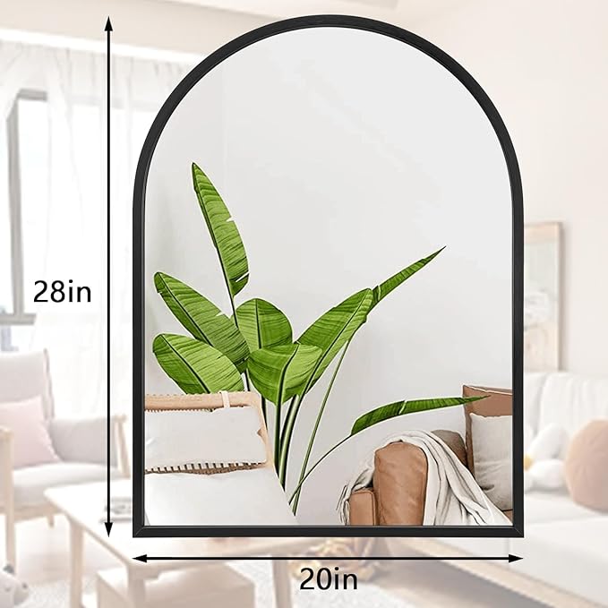 Arch Wall Mirror 28"x20" Large Black Bathroom Mirror Metal Frame Mirrors for Wall, Decoration Vanity Bedroom Entryway Living Room
