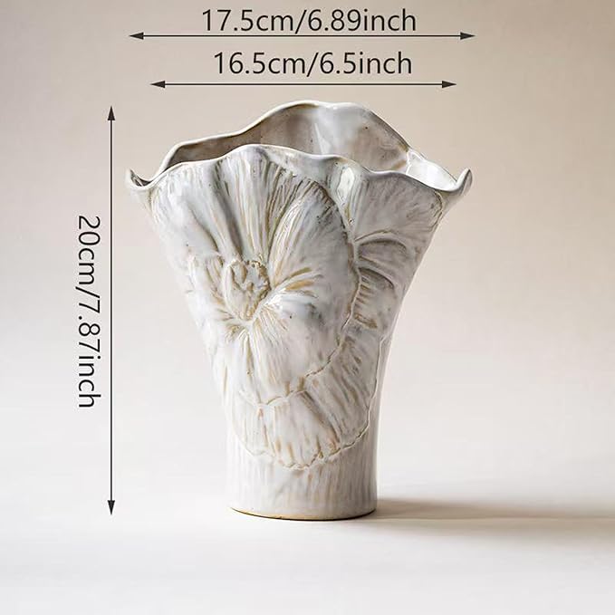 White Ceramic Decorative Vase,Cute Small White Flower Vase for Home Decor,Nordic Modern Boho Ins Style Decorative Ceramic Aesthetic Vases for Flowers