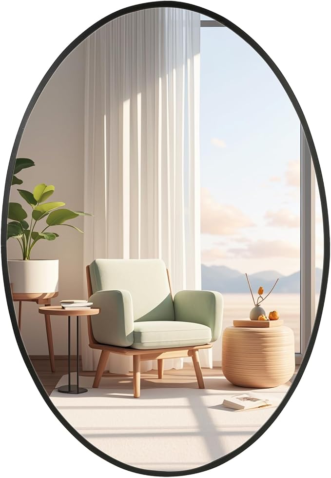 Oval Wall Mirror, 22"x30" Black Oval Vanity Mirror, Bathroom Mirror of Metal Frame, Home Decorative Wall Mounted Mirror for Bathroom, Living Room, Entryway, Vanity