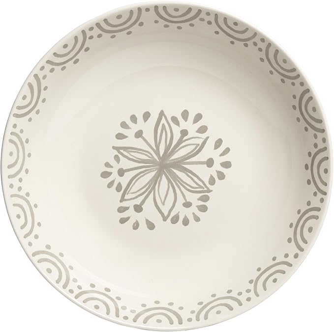 Sango 4-Piece Speckled Stoneware Pasta Bowl Set- Wide Shallow Dinner Bowls with Hand-Painted Rustic Design, Farmhouse Glossy Large Ceramic Bowls for Pasta, Salad & Everyday Meal, Siterra Glazed Garden