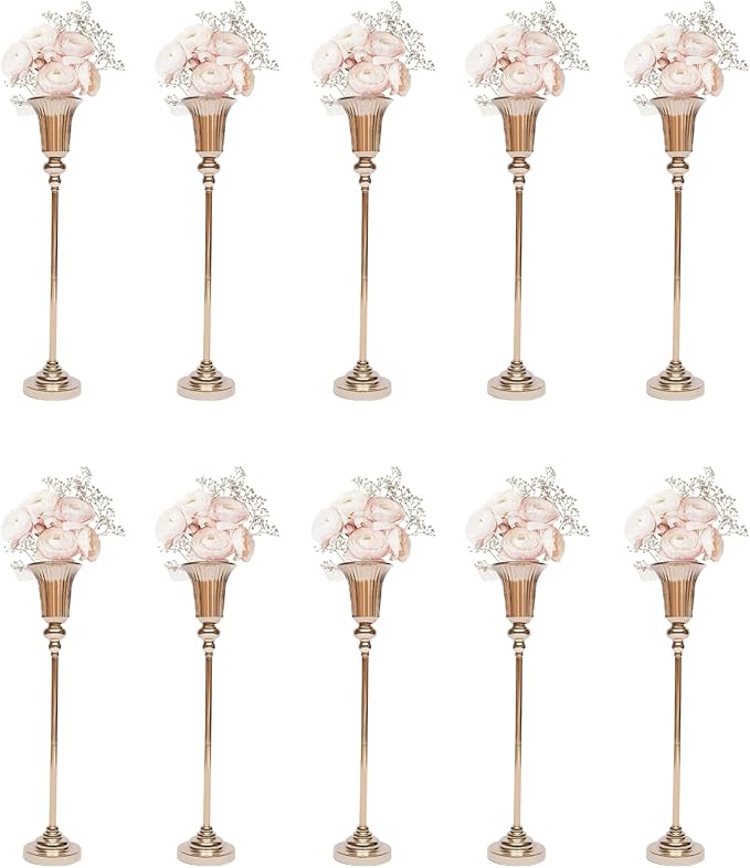 10 Pcs Versatile Metal Wedding Centerpieces Gold Vase 30.5" Tall, Metal Flower Trumpet Vase, Road Lead for Wedding Party Dinner Centerpiece Event for Anniversary Birthday Event Aisle Home Decoration