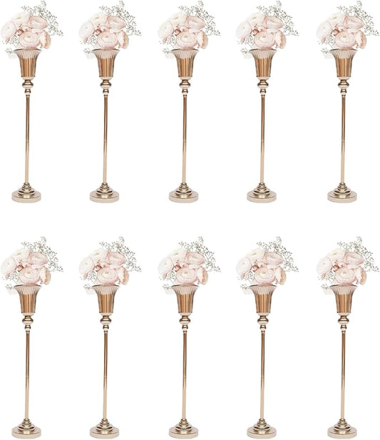10 Pcs Versatile Metal Wedding Centerpieces Gold Vase 30.5" Tall, Metal Flower Trumpet Vase, Road Lead for Wedding Party Dinner Centerpiece Event for Anniversary Birthday Event Aisle Home Decoration