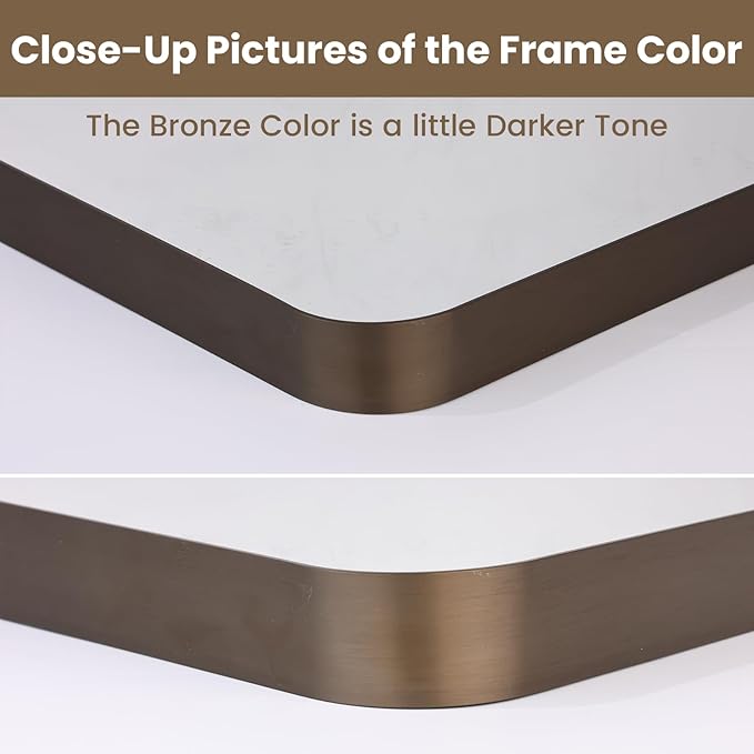 LOAAO 40”X32” Bronze Bathroom Mirrors for Vanity, Rounded Rectangle Brushed Bronze Metal Frame Mirror, Anti-Rust, Tempered Glass, Hangs Horizontally or Vertically
