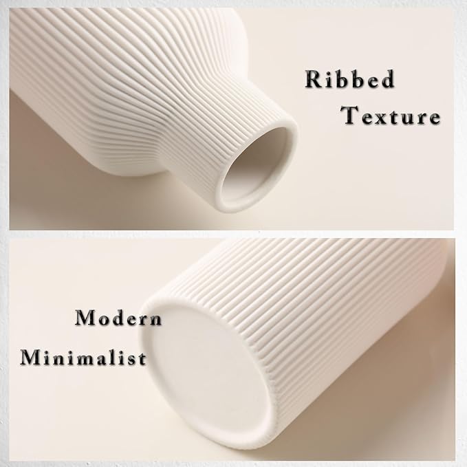 White Ceramic Flower Vase,Minimalist Modern Home Decoration,Small Pampas Grass Vases for Decor,Table,Shelf Bookshelf Decorative,Mantel,Entryway Decor and Centerpieces(8 in)