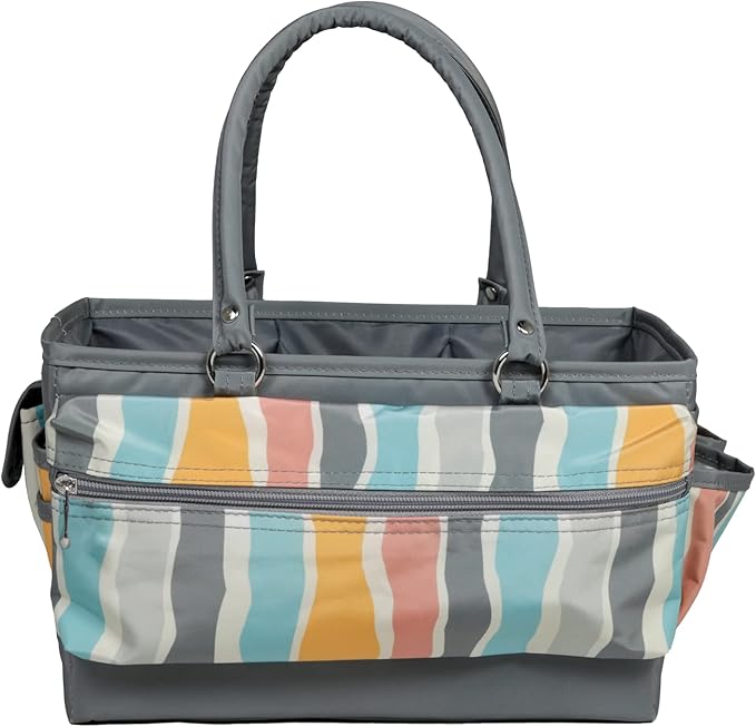 Everything Mary Deluxe Store & Tote Organizer – Grey Stripes Craft Caddy with Handle – Art Storage Tote for Sewing, Scrapbooking, DIY Projects & Crafting Tools